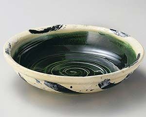 和食器 ト253-048 織部呉須刷毛目8.5寸平鉢