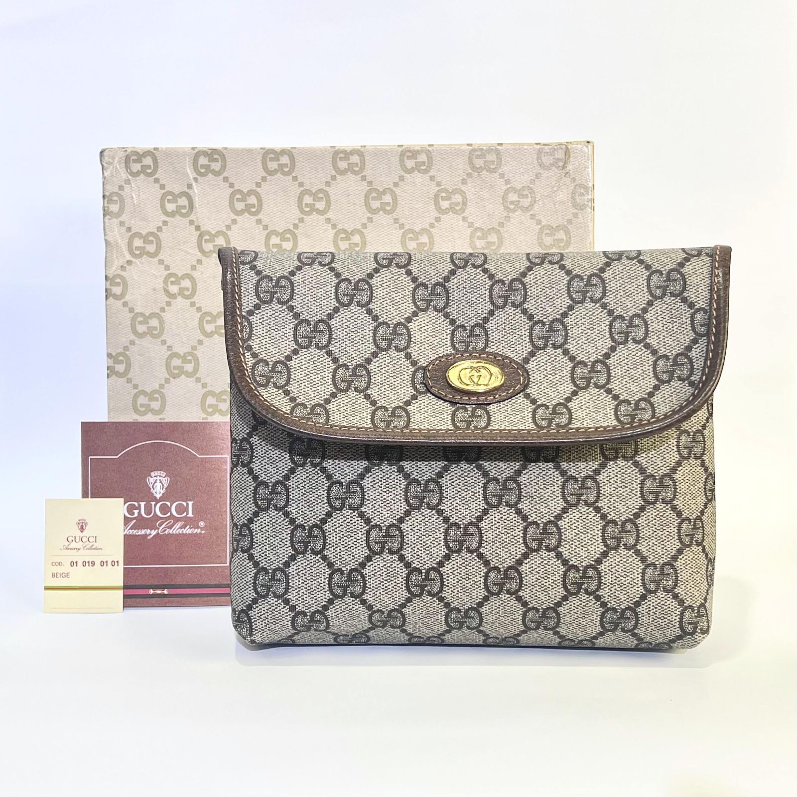 GUCCI グッチ GGスプリーム コスメポーチ クラッチバッグ 680394494 ベージュ ブラウン GGキャンバス 説明書 箱 レディース ファッションバッグ 小物入れ aua21818070905