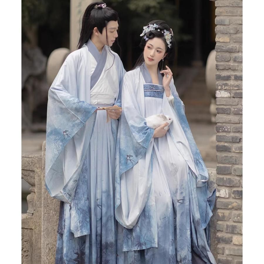高品質 文化祭 漢服 中華コスプレ 衣装 華流 ハロウィン 衣装 メンズ レディース ペアルック チャイナ服 大人 男女 中国古代服装 白系 山水画 水墨 プリン BJ1003ML03 ハロウィン