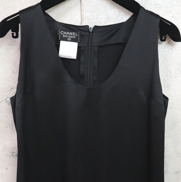 シャネル　CHANEL  ノースリーブワンピース　シルク/BLK/無地 広尾店】極美品 シャネル CHANEL ノースリーブ ワンピース