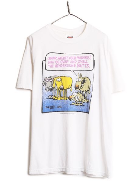 【お得なクーポン配布中!】 90s マザーグース＆グリム イラスト プリント Tシャツ メンズ L / 古着 90年代 オールド キャラクター ヘビーウェイト メッセージ ジョーク