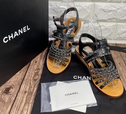 CHANEL / シャネル チェーン レザー ウッドサンダル G35868 - メルカリ