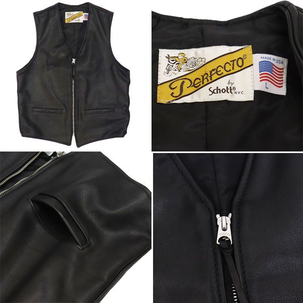 極美品 Schott ライダース ラムレザーベスト ショット ジャケット 黒 S
