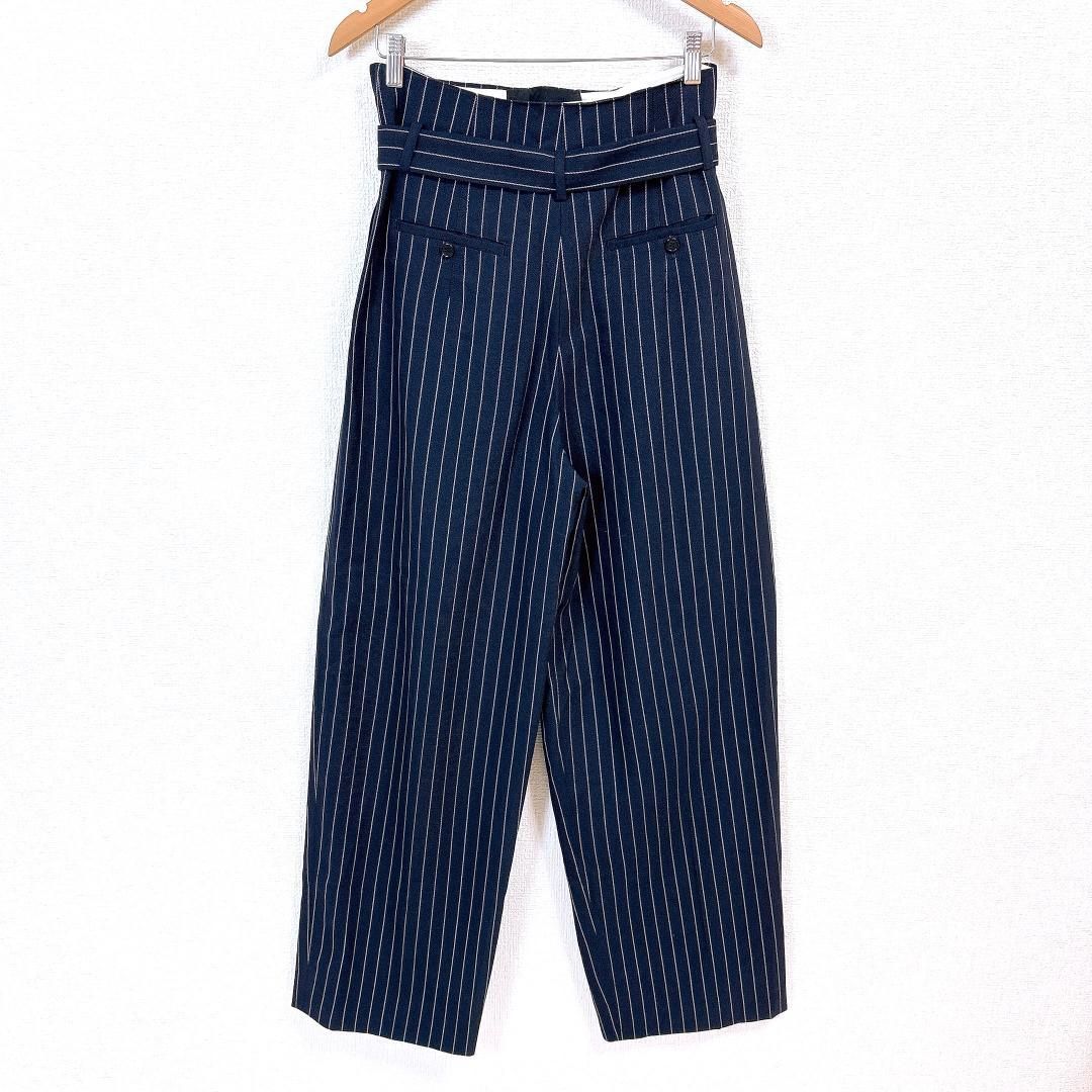 CELINE ハイウエストパンツ ベルト付き 36 ストライプ ネイビー