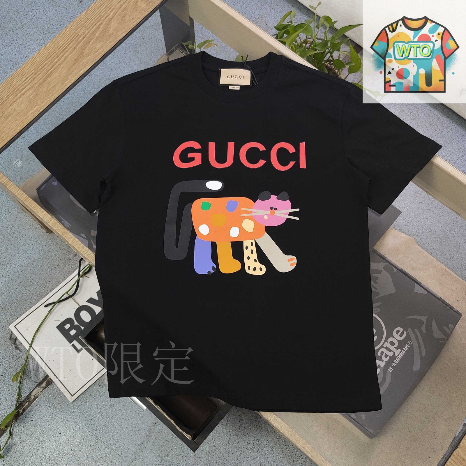 今日特価】GUCCI 2025 カートゥーンキャット＆ロゴプリント T-3
