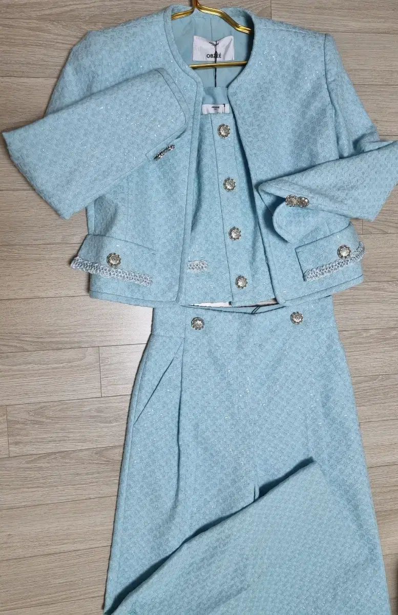 オブジェ ツイード セットアップ ブルー ジャケット ズボン トップス 55 66