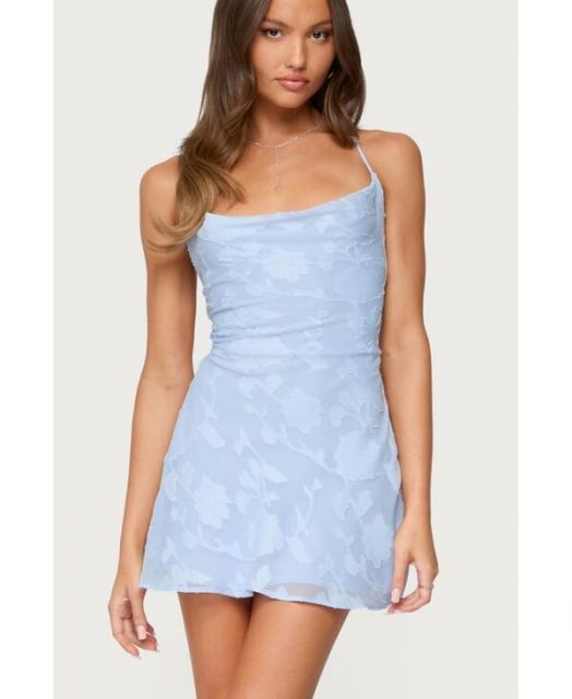 【送料無料】 アディクテッド レディース ワンピース トップス Women's Velvet Embroidered Backless Mini Dress Blue