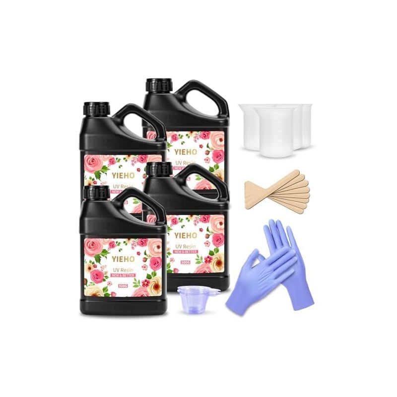 YIEHO 2000g UVレジン液， 大容量アップグレードされた超透明で硬いUV レジン液速硬化-レジン初心者向け Resin UV/LED対応DIYハンドメイドジュエリー， 工業用鋳造樹脂アートワーク 1