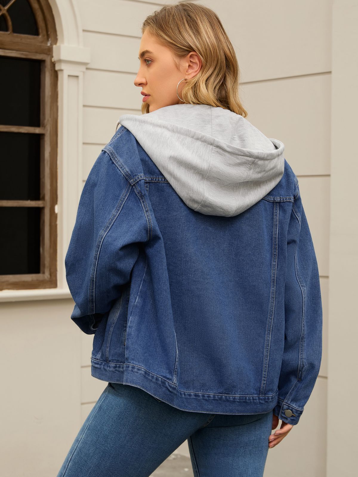 Allegra K レディース デニムジャケット フード付き ダメージ加工 長袖 