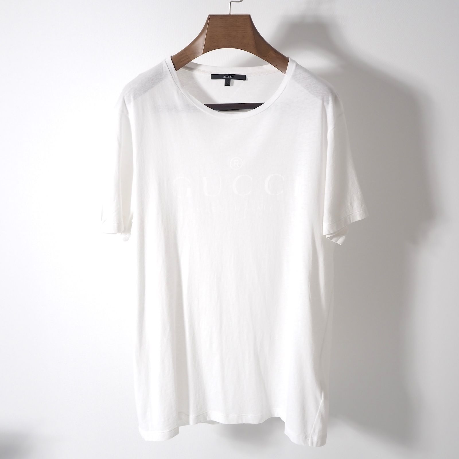 ☆グッチ GUCCI ロゴ 半袖 Tシャツ コットン L ホワイト メンズ 正規品 