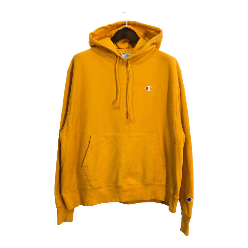 Champion チャンピオン REVERSE WEAVE リバースウィーブ スウェット パーカー ワンポイントロゴ イエロー (メンズ L) 中古 古着 R2055