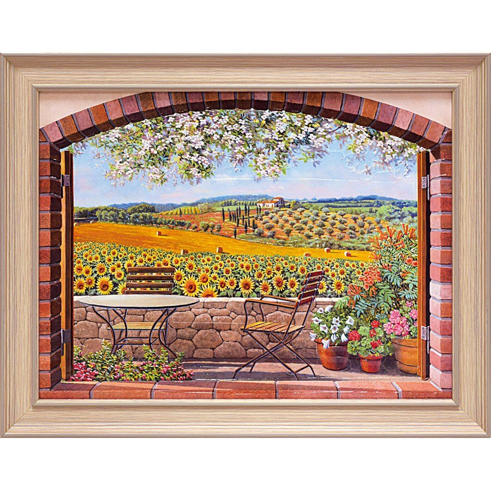 透明水彩画 原画 「野花の咲くフィールド01」額縁付き F4サイズ 風景画