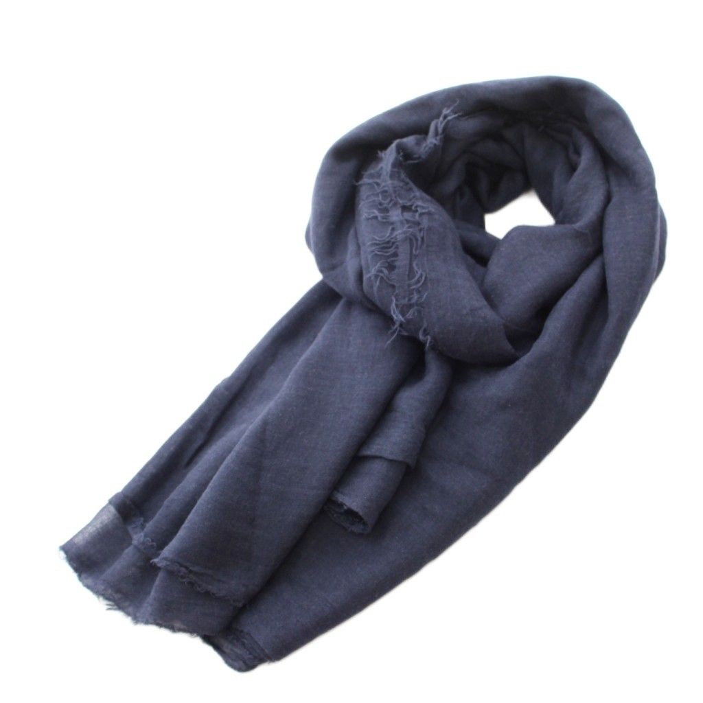 ファリエロサルティ Faliero Sarti ストール マフラー フリンジ 絹 シルク混 紺 ネイビー YT