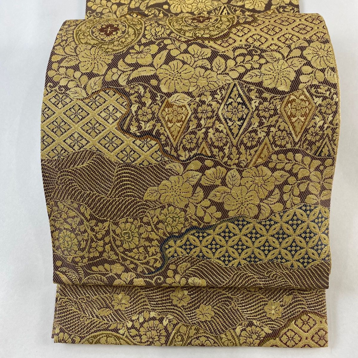 袋帯 名品 落款 辻が花 波 金糸 灰紫 六通 正絹