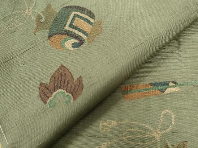 平和屋着物○京の名門・菱屋六右ェ門 紬 打ち出の小槌 扇 正絹 逸品 未