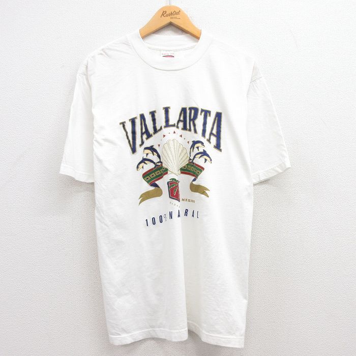 L/古着 半袖 ビンテージ Tシャツ メンズ 00s バヤルタ 貝ガラ イルカ コットン クルーネック 白 ホワイト 24apr03 中古