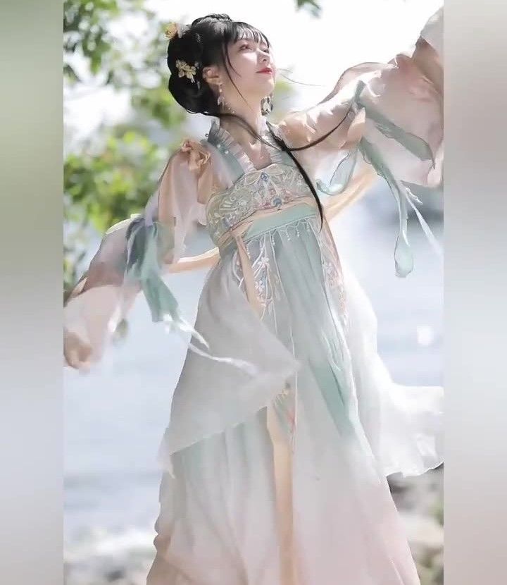 漢服 仙女風 トップス ロングドレス ショール 長リボンx2 コスプレセット 漢服 仙女風 トップス ロングドレス ショール 長リボンx2