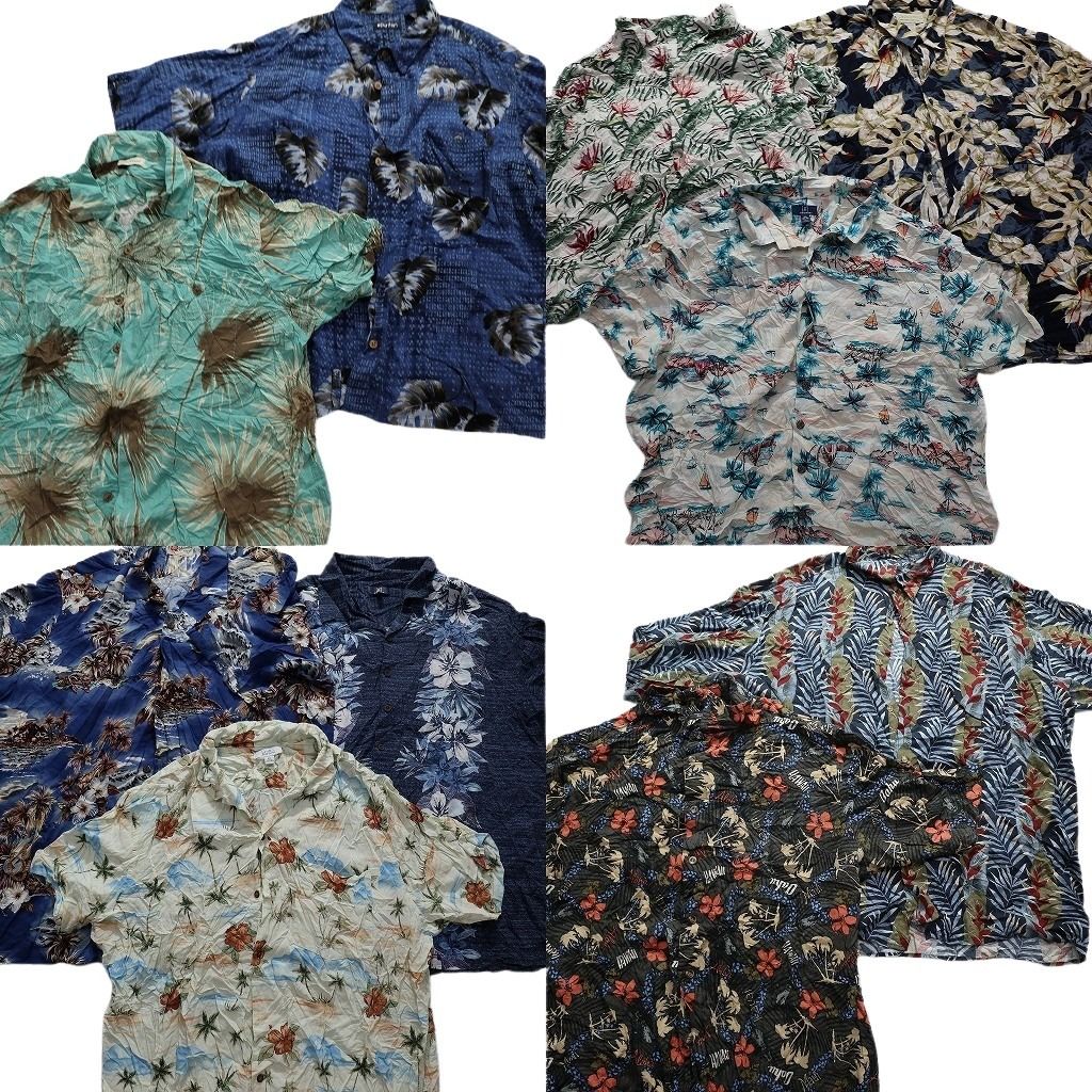 古着卸 レーヨン100％ アロハシャツ 半袖シャツ 10枚セット メンズ 2XL モンステラ ハイビスカス リーフ柄 古着 MZ7801