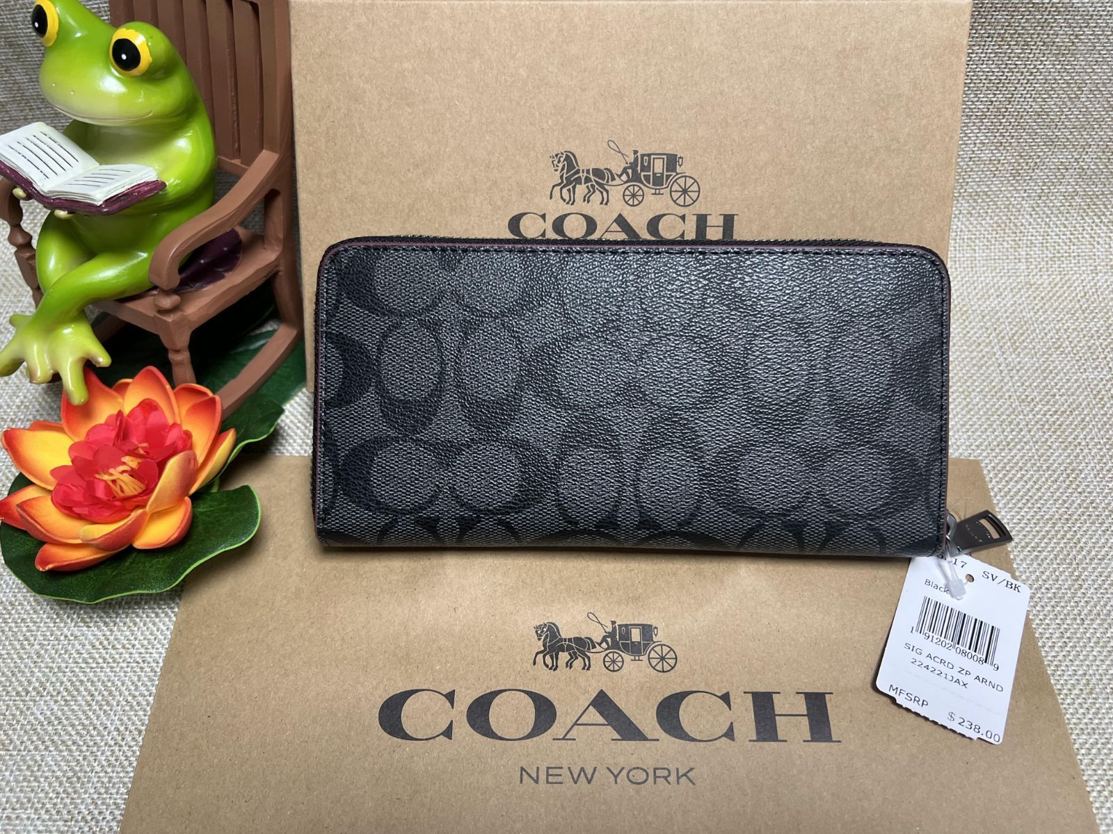 COACH 長財布 コーチ 財布 ブラック×ブラックオックスブラッド