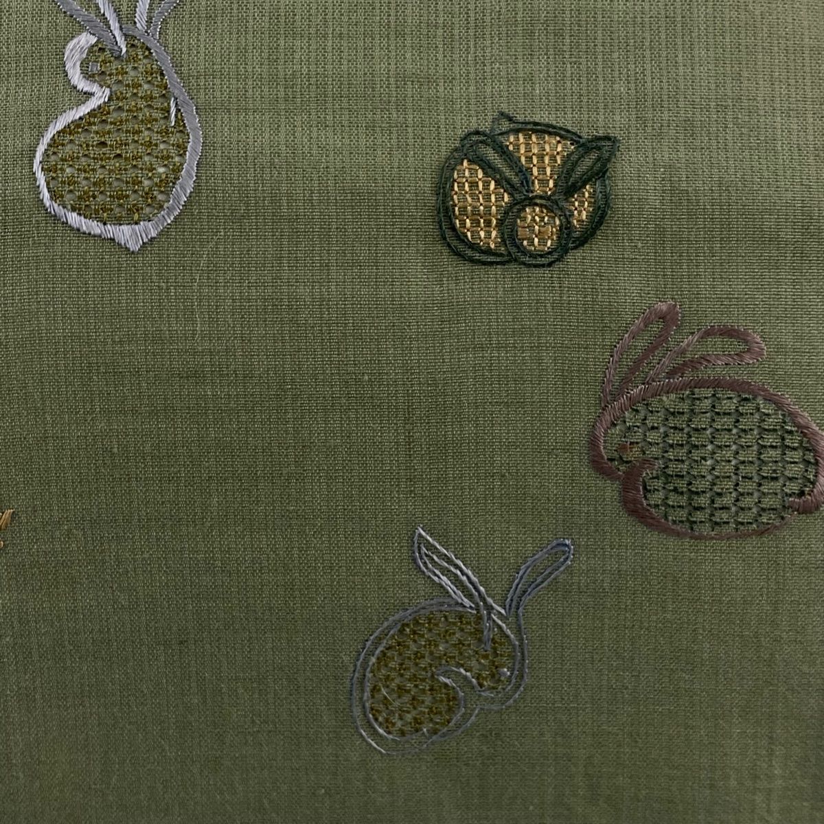 名古屋帯 名品 夏帯 うさぎ 刺繍 購入 灰緑 正絹 【】 名古屋帯 名品