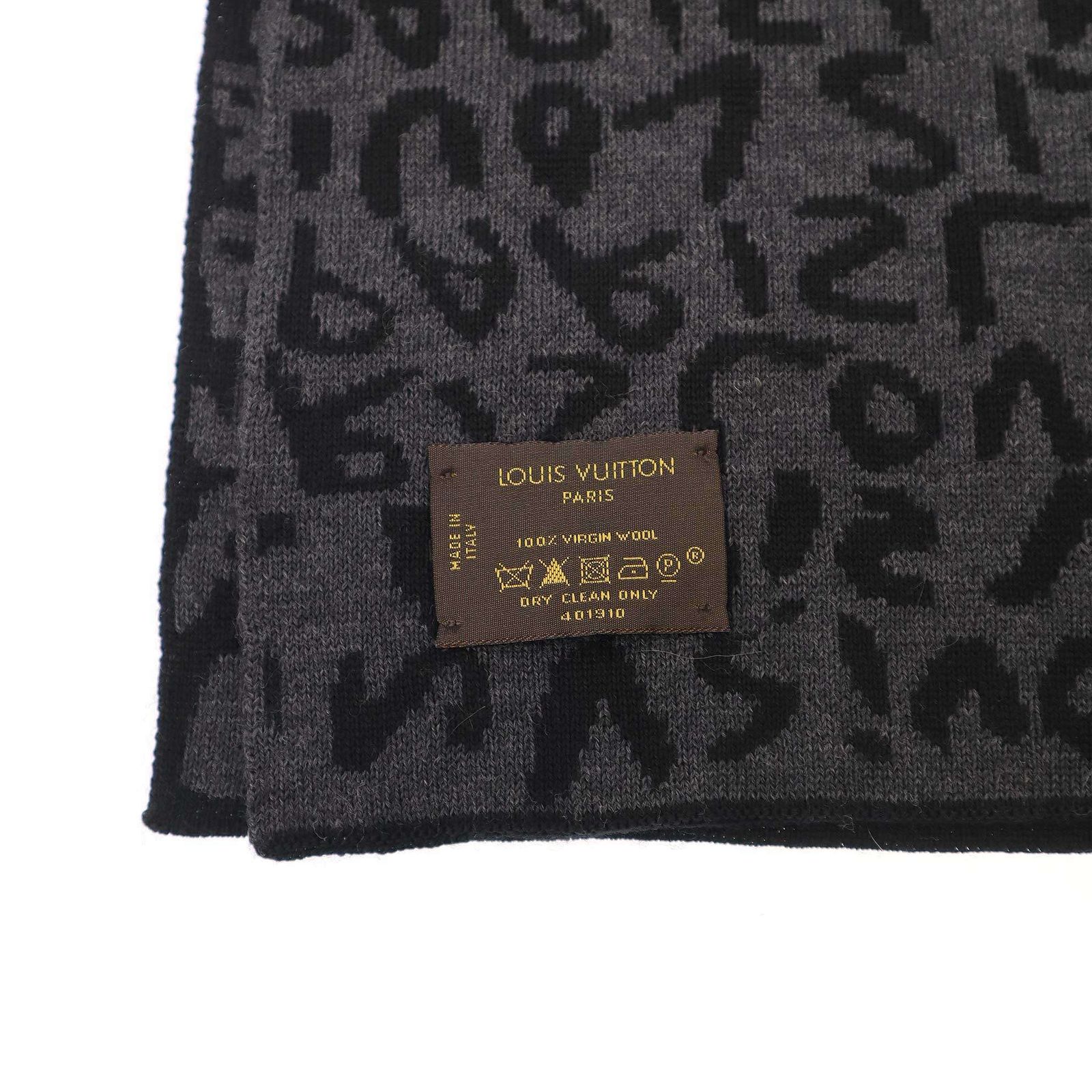 Louis Vuitton ブラック ニットマフラー LOUIS VUITTON ルイヴィトン グラフィティ ウールニットマフラー