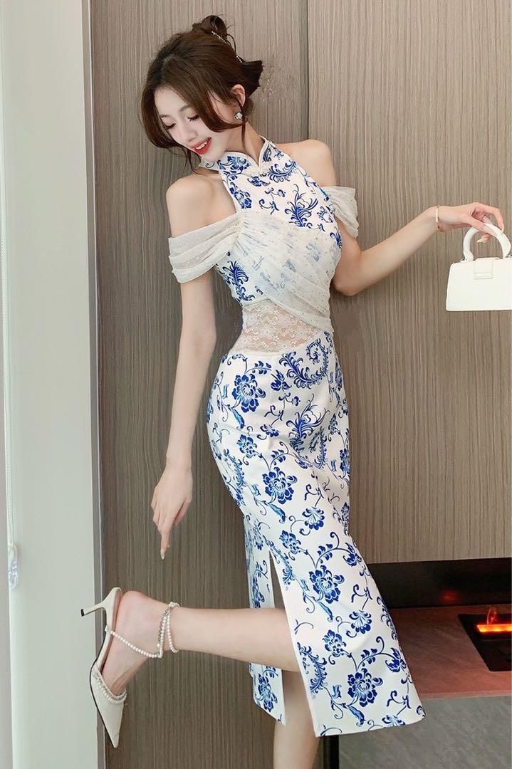 ドレス：チャイナ風×レース×花柄　タイト　パーティードレス　キャバドレスにも◎ ドレス：チャイナ風×レース×花柄 タイト パーティードレス