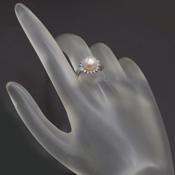 Pt900 Pt900 アコヤ真珠 ダイヤモンド リング 径約8.0mm D0.10ct 