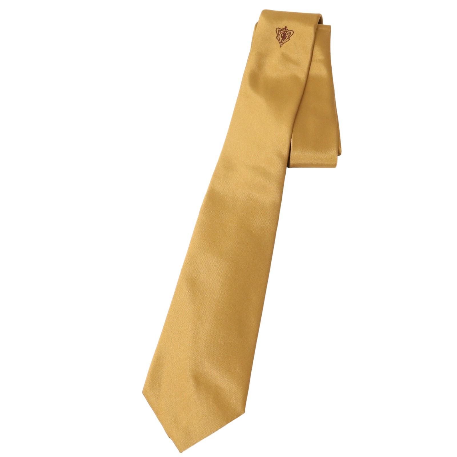 GUCCI グッチ メンズ シルク ネクタイ クレスタ紋章 ゴールド 金