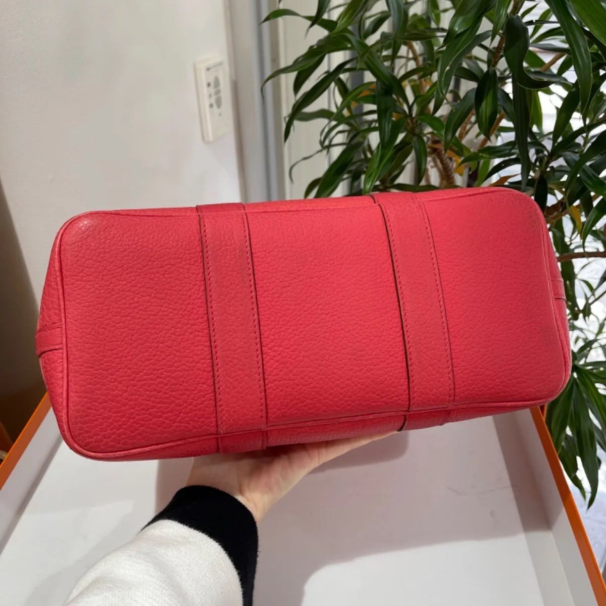 【美品】HERMES エルメス ガーデンパーティTPM 30 トワルオフィシエ×レザー ブーゲンビリア シルバー金具 O刻印□ 中古 ハンドバッグ  トートバッグ レディース 女性用 ブランド ピンク 本革 希少 レア プレゼント ギフト バック