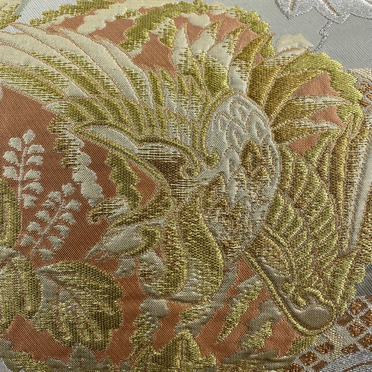 袋帯 美品 名品 川島織物 落款 鳳凰 枝梅 金銀糸 箔 灰緑 六通