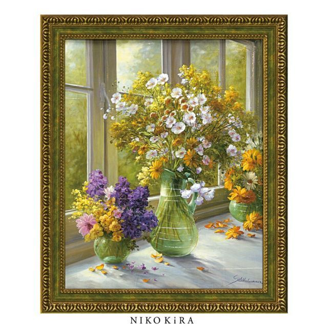 現代アート 鮮やか な 花 アート カラフルなキリンと花のキャンバス