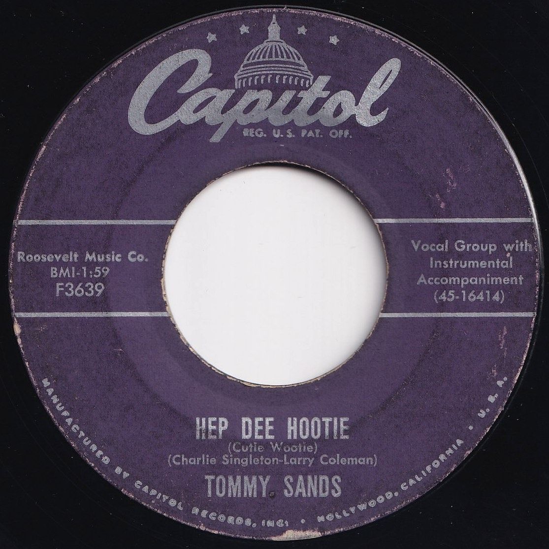 Tommy Sands Teen-Age Crush / Hep Dee Hootie Capitol US F3639 204184 R&B R&R レコード 7インチ 45