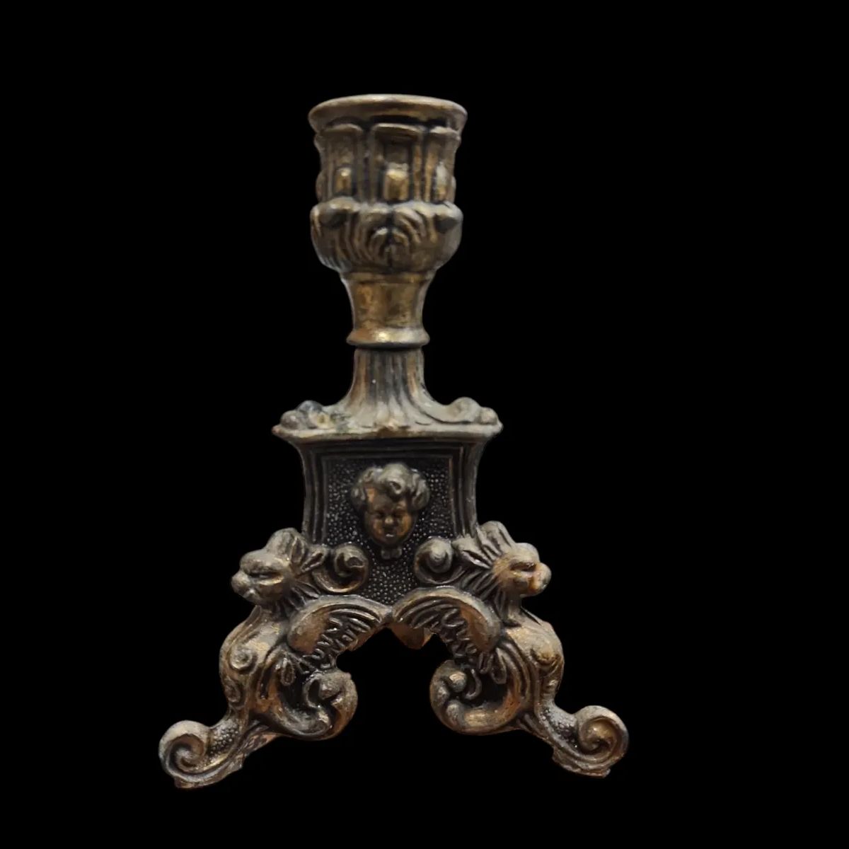 イタリア製 アンティーク キャンドルスタンド エンジェル 燭台 真鍮製