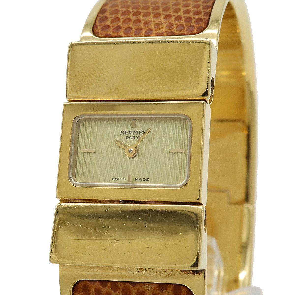 HERMES エルメス ロケ LO1.201 腕時計 金メッキ クオーツ アナログ表示 レディース ゴールド文字盤中古 エルメス HERMES ロケ LO1 201 バングル ウォッチ ヴィンテージ