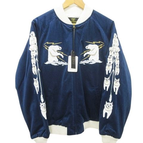 ヒューストン HOUSTON タグ付き 別珍スーベニアジャケット (アラスカ) VELVETEEN SOUVENIR JACKET (ALASKA) スカジャン アウター ジップアップ L 青 ブルー