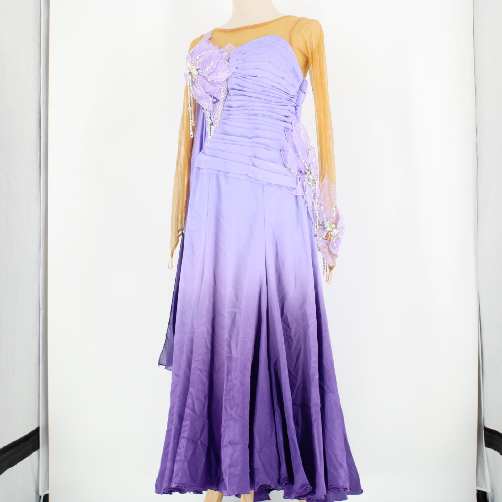 紫色 ビジュー装飾 社交ダンスドレス 紫 ビジュー装飾 ロングドレス