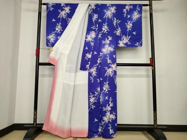 平和屋着物▽上質な小紋 枝垂れ花鳥文 暈し染め 高島屋扱い 正絹