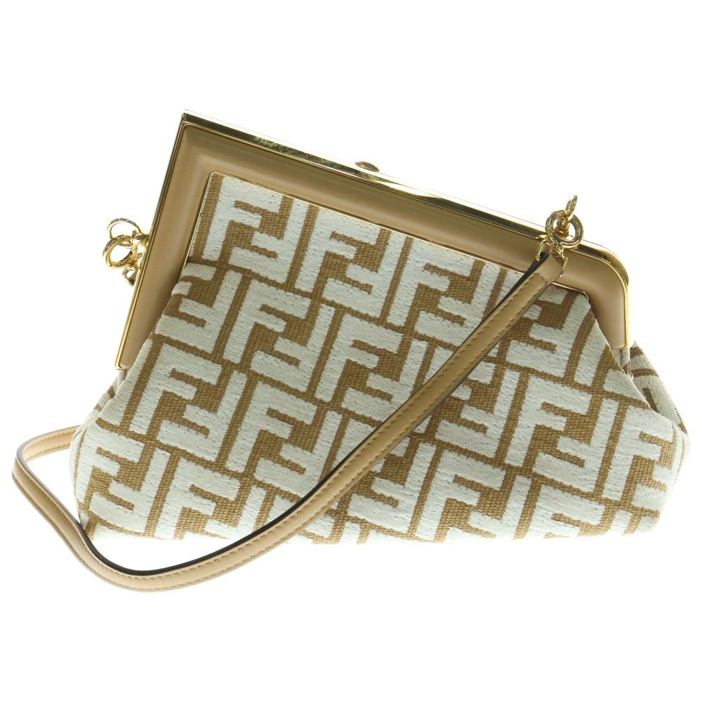 FENDI フェンディ ファースト スモール ズッカ柄 キャンバス レザー 2WAY クラッチ ショルダーバッグ ゴールド金具 ベージュ 8BP129