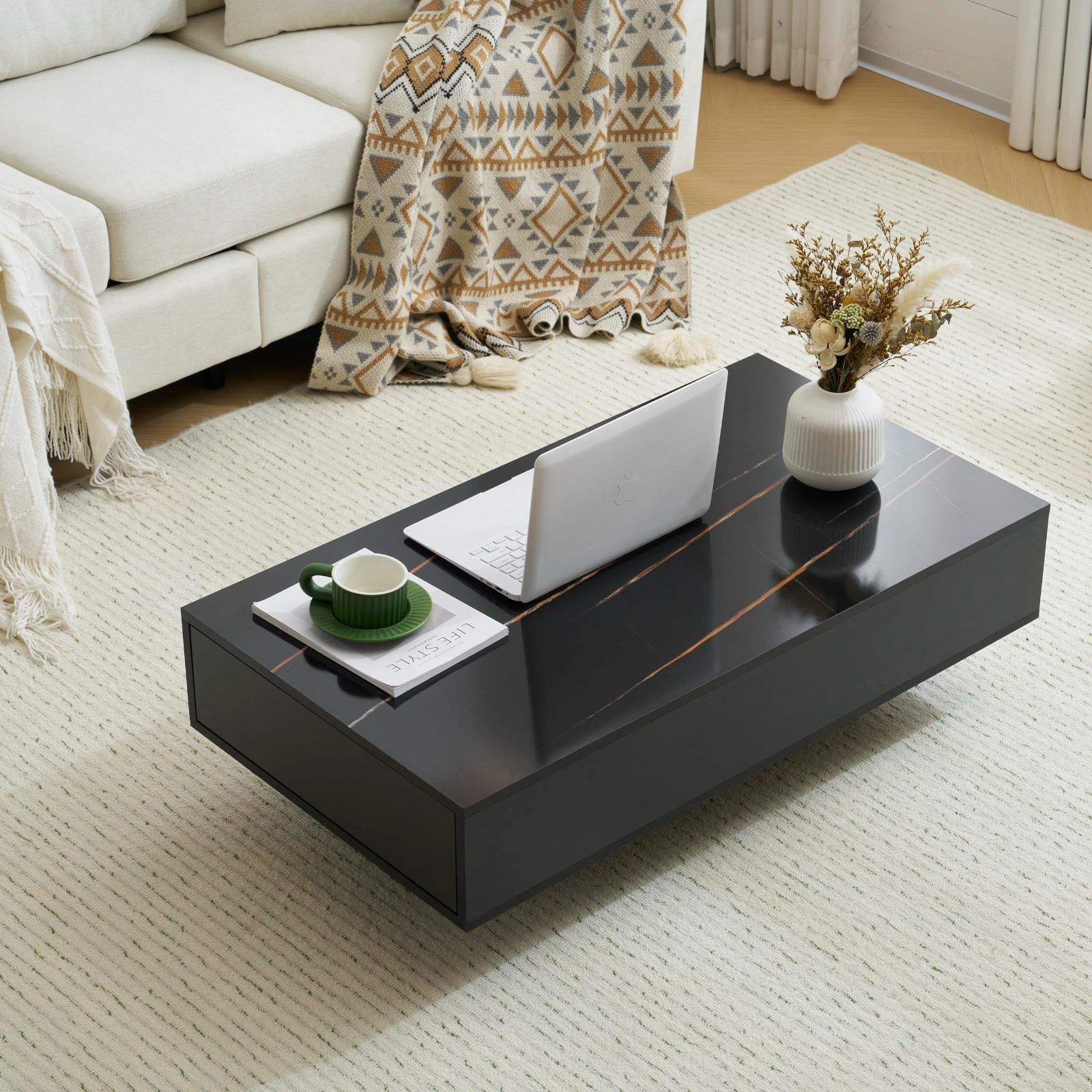 大理石 センターテーブル ダイニングテーブル 大理石調 ホワイト ロー