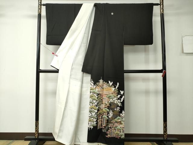 D581＋　D541 黒留袖　花模様　御所車　金駒刺繍　正絹　着物　袷　極美品 D541 黒留袖 花模様 御所車 金駒刺繍 正絹 着物 袷 極美品 正絹