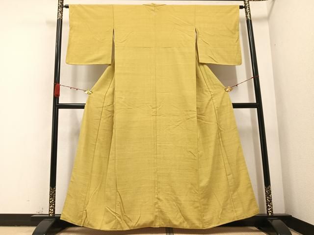 平和屋着物 上質な紬 色無地 芥子色 正絹 AABA8935ph