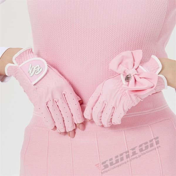 ゴルフグローブ レディース 指先カット ネイル ゴルフウェア ゴルフ用品 小物 アクセサリー カジュアル スポーツ プレゼント ギフト 2404gfgrove17*カラー-PINK