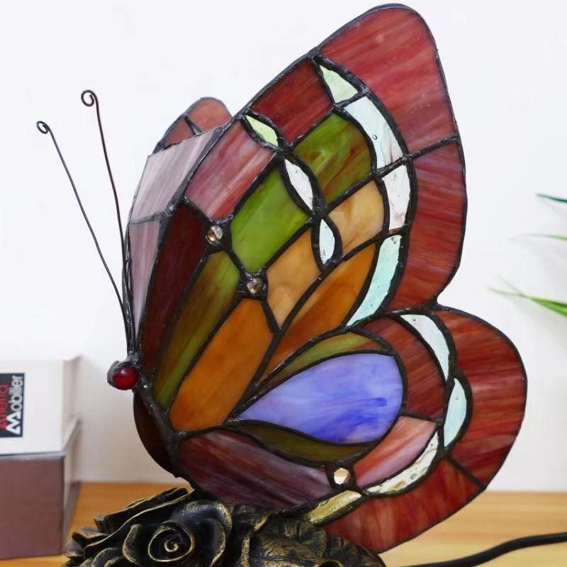 ステンドグラス 蝶 高23cmインテリア レトロ テーブルランプ ステンドグラスランプ 卓上照明 ライト