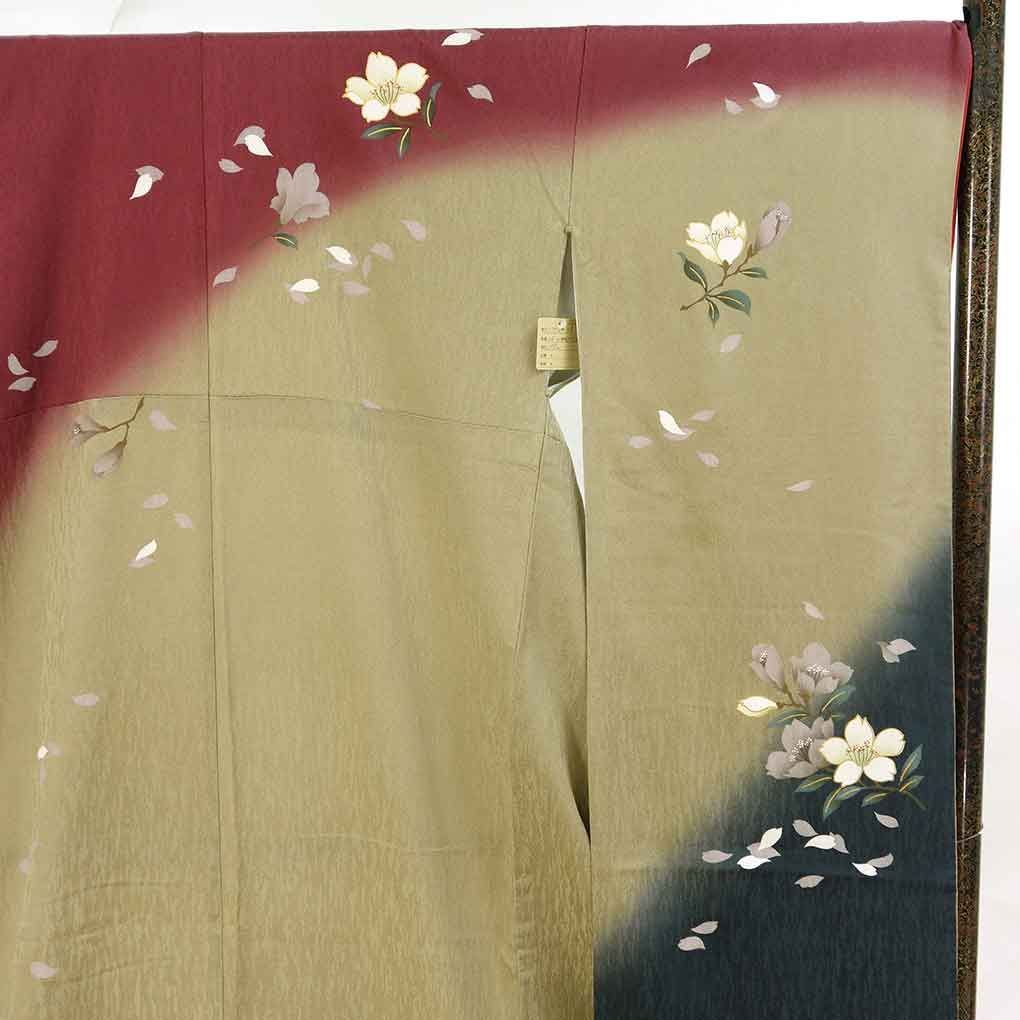 美品 本振袖 納戸色 吉祥花 トールサイズ 身丈175cm 裄丈71cm 正絹
