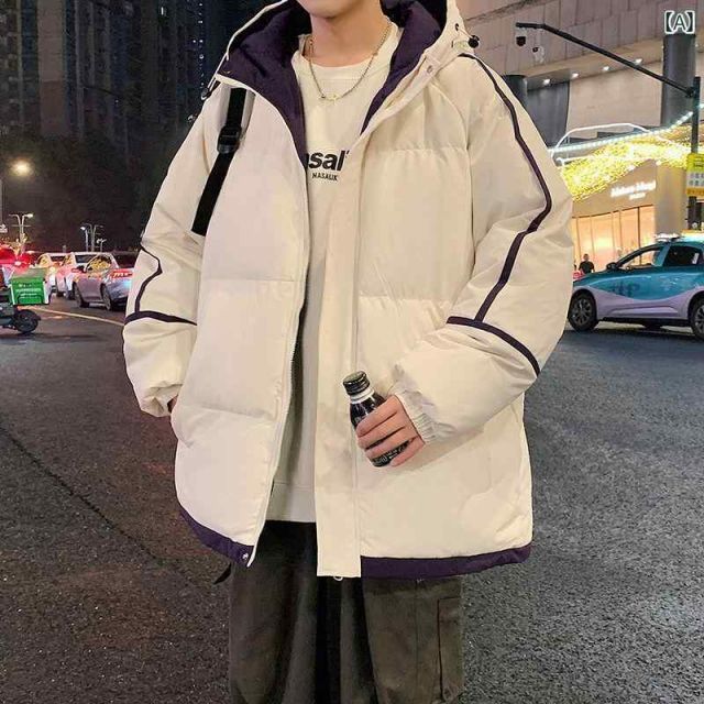 3XL 秋冬 メンズ 服 シンプル ファッション オシャレ 大人 かっこいい 大きいサイズ ストリート 紳士服 冬 カラー ブロック フード付き コットンコート 厚手 ゆったり 暖かい 綿 ジャケット アメリカン