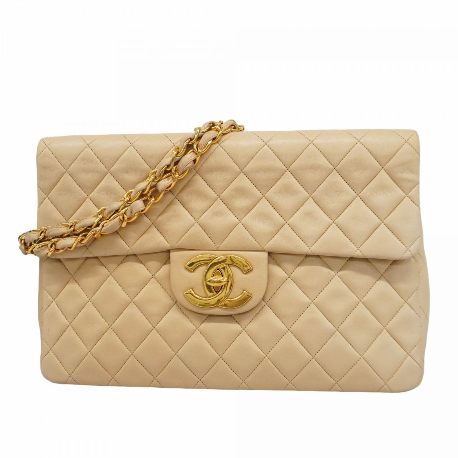 シャネル Chanel シャネル ショルダーバッグ デカマトラッセ Wチェーン ラムスキン ベージュ レディース P856373