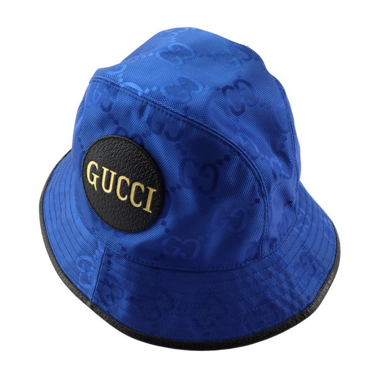GUCCI グッチ バケットハット ハット 627115 GGナイロン×レザー ブルー ブラック オフ ザ グリッド 帽子