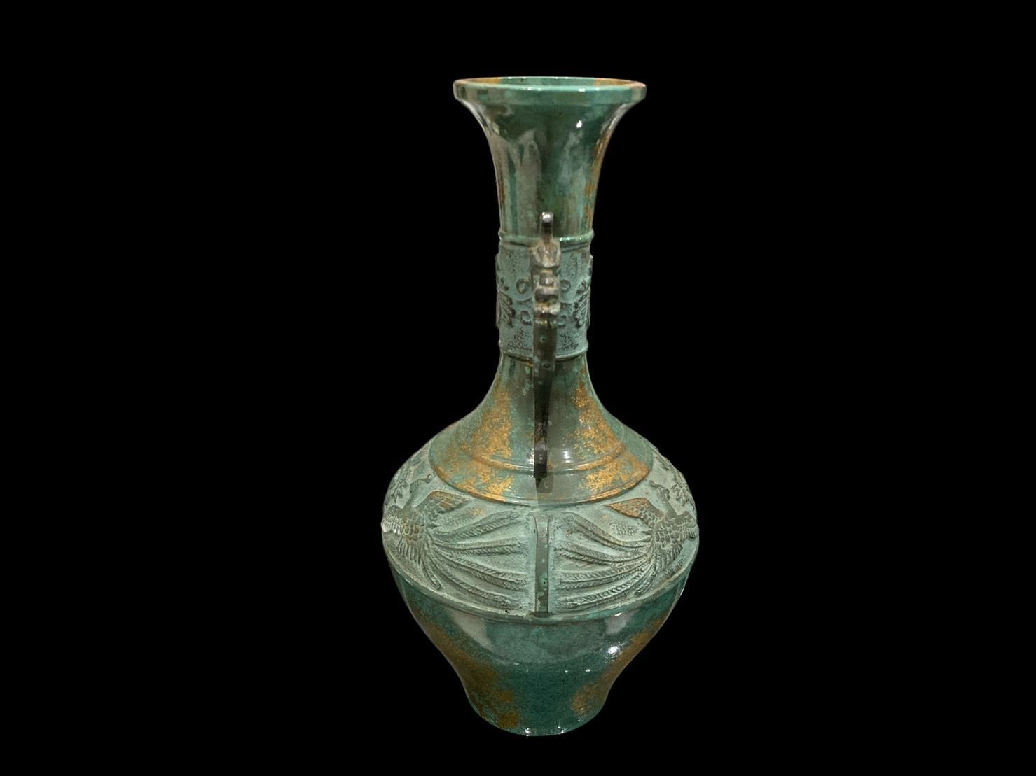 伝統工芸 高岡銅器 鳳凰紋花瓶 花入 花瓶 レトロ アンティーク 古美術