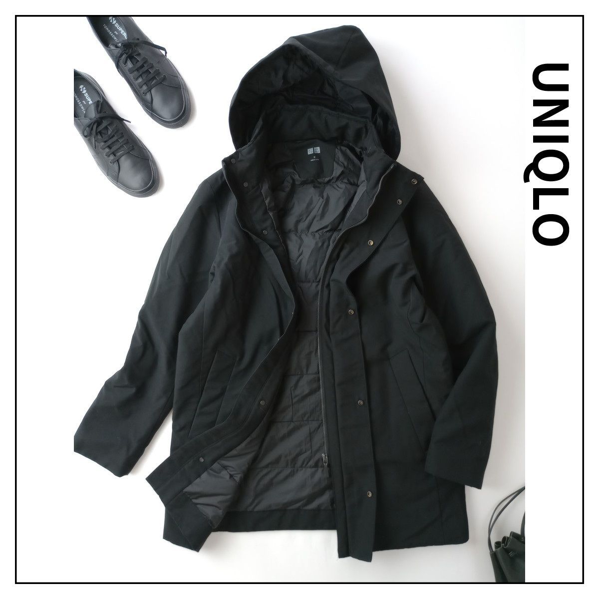 ユニクロ UNIQLO ハイブリッドダウンコート ブラック m UNIQLO ユニクロ ハイブリッド ダウンコート フード2WAY