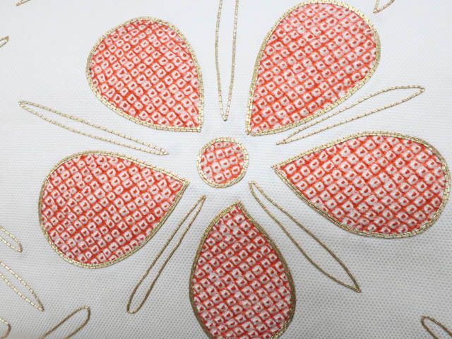 SO-352 名古屋帯 名古屋仕立て 太鼓柄 九寸 金駒銀駒刺繍 花丸紋 杏色 一輝堂】リサイクル着物 九寸名古屋帯 太鼓柄 金駒刺繍 疋田絞り